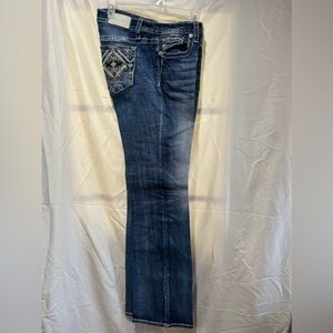Miss Me Dark Blue Boot Cut Jeans with Patterned Pocket